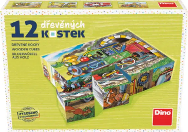 Dřevěné kostky Mašinka – 12 kostek