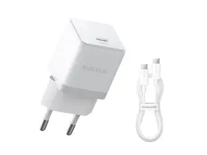 Nabíječka USB-C 20W + Datový Kabel USB-C/USB-C Baseus Palm Fast, 1m, bílá