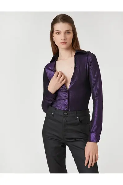 Koton Glittered Low Cut Slim Fit Shirt