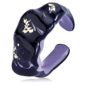 Glitter Enamel Twist Wave Open Cuff Ring