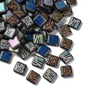 Rainbow Iridescent Printed Opaque Acrylic Beads