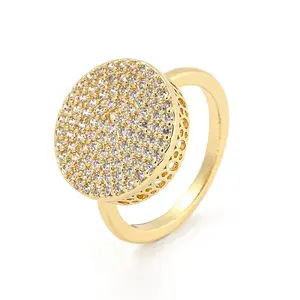 Flat Round Brass Micro Pave Clear Cubic Zirconia Finger Rings