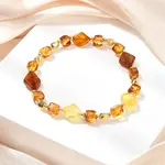 Natural Amber & Brass Beaded Stretch Bracelets for Women