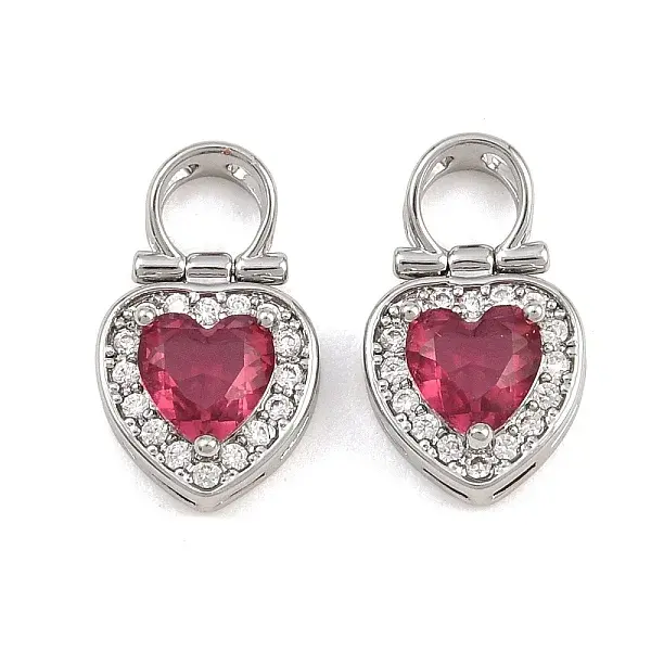 Brass Micro Pave Red Cubic Zirconia Pendants