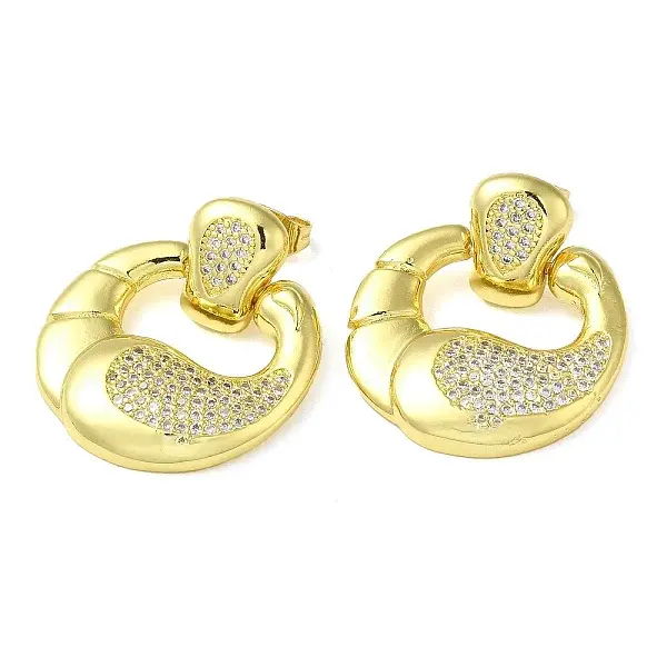 Double Corn Brass Dangle Stud Earrings with Cubic Zirconia