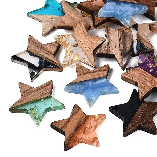 Opaque & Transparent Resin & Walnut Wood Pendants