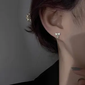 Bowknot Brass Micro Pave Clear Cubic Zirconia Stud Earrings for Women