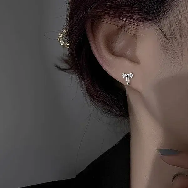 Bowknot Brass Micro Pave Clear Cubic Zirconia Stud Earrings for Women