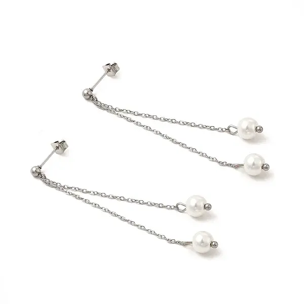 Glass Pearl Tassel Dangle Stud Earrings