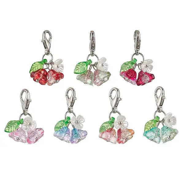 7Pcs Glass Flower Leaf Pendant Decoration