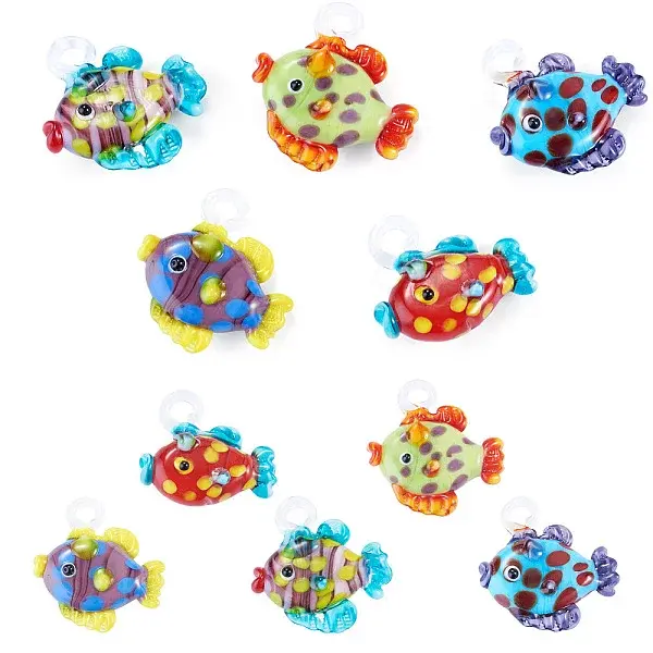 5Pcs 5 Colors Handmade Lampwork Pendants