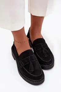 Dámske semišové mokasíny s strapcami