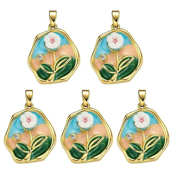 5Pcs Brass Enamel Pendants