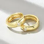 Flat Round Brass Micro Pave Clear Cubic Zirconia Hoop Earrings