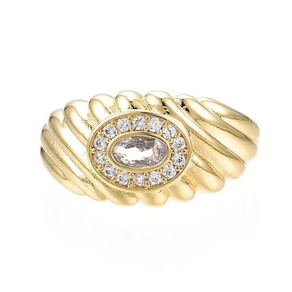 Cubic Zirconia Oval Chunky Open Cuff Ring for Women