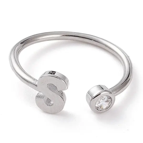Brass Micro Pave Clear Cubic Zirconia Cuff Rings