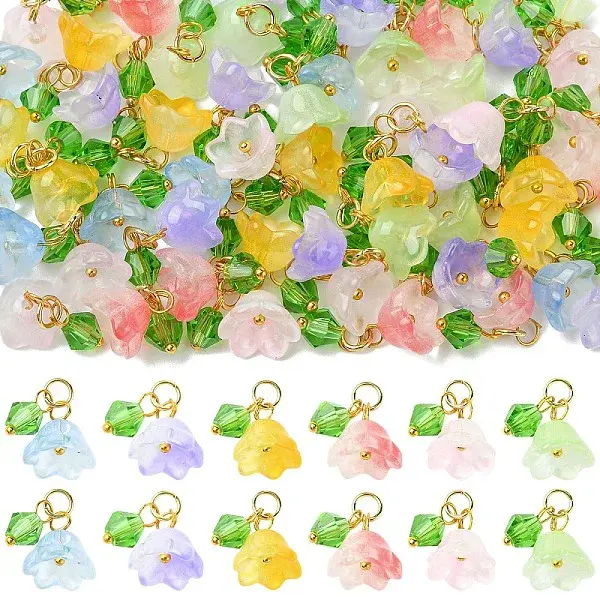 60Pcs 6 Styles Transparent Two Tone Spray Painted Glass Pendants