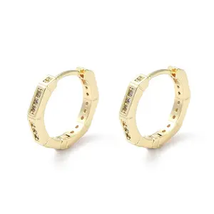 Brass Micro Pave Cubic Zirconia Hoop Earrings