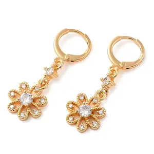 Rack Plating Golden Brass Dangle Leverback Earrings