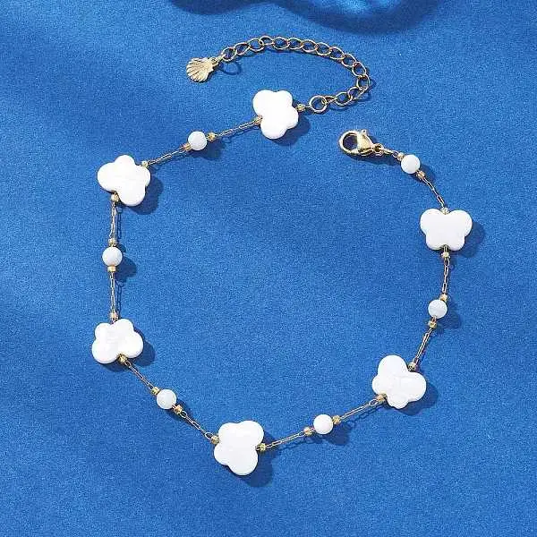 Summer Beach Natural White Shell Link Chain Anklets