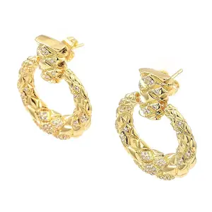 Rack Plating Brass Micro Pave Clear Cubic Zirconia Dangle Stud Earrings
