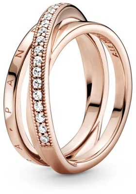 Pandora Bronzový propletený prsten se zirkony Pavé 189057C01 56 mm