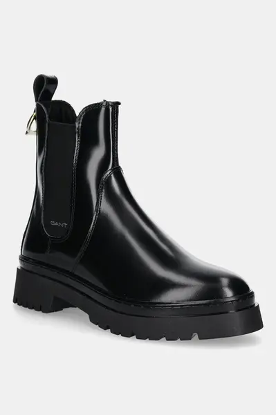 Kožené kotníkové boty Gant Aligrey dámské, černá barva, na plochém podpatku, 31551158