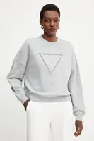 Bavlněná mikina Guess RACHELE dámská, šedá barva, s aplikací, W5YQ04 KC8I0