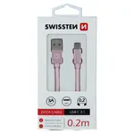 Datový kabel Swissten Textile USB/USB-C, 0,2m, růžovo/zlatý