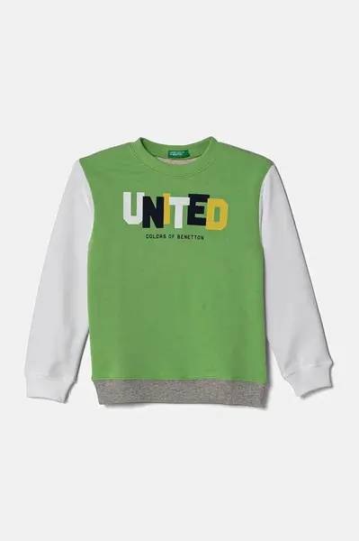 Dětská bavlněná mikina United Colors of Benetton zelená barva, s potiskem, 3J70G10HW