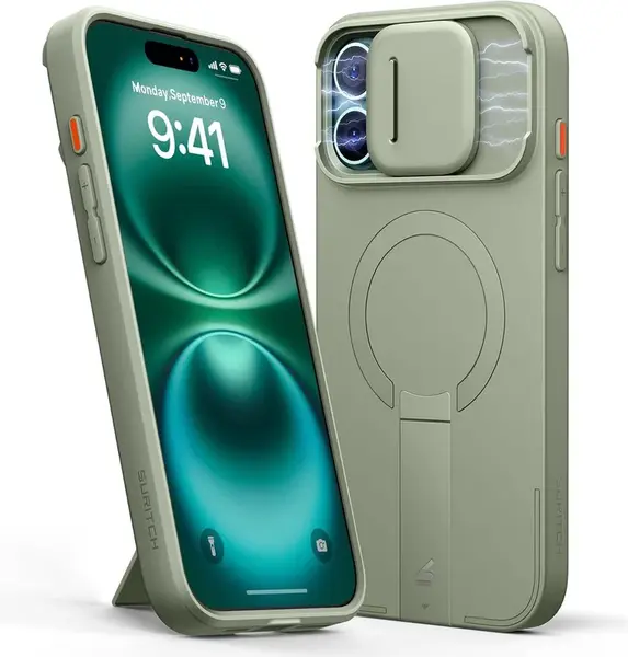 Suritch MagSafe Kickstand Camprotector obal iPhone 16 Plus, zelený