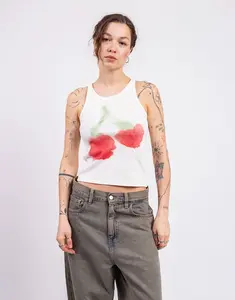 Thinking MU Blurry Cherry Harriet Top WHITE L
