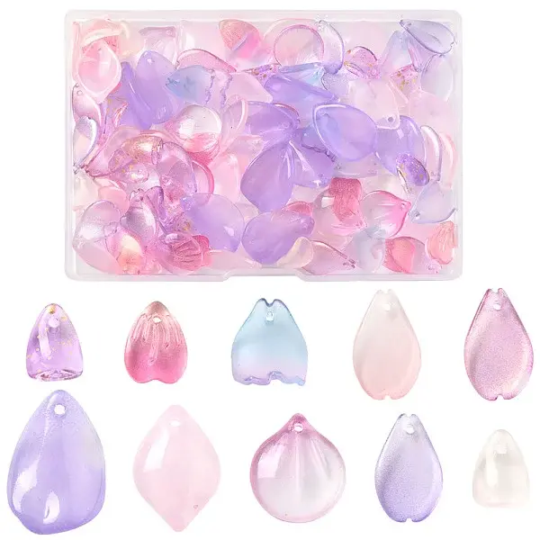 100Pcs 10 Styles Transparent Spray Painted Glass Pendants