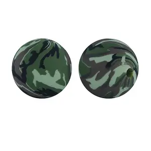 Round with Camouflage Print Pattern Food Grade Silicone Beads