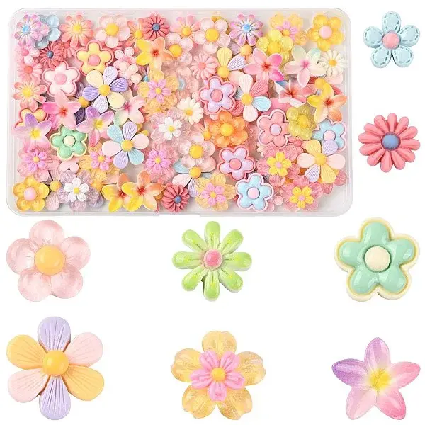 100Pcs 8 Styles Translucent & Opaque Resin Cabochons
