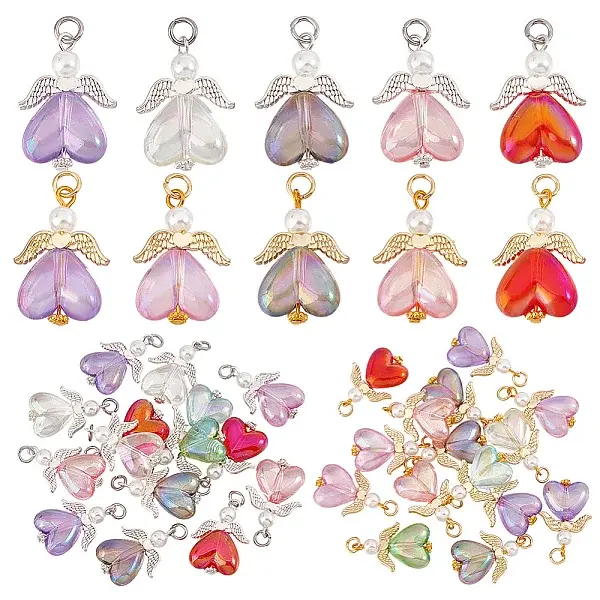 30Pcs 2 Colors Glass Pendants
