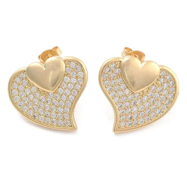 Brass Pave Cubic Zirconia Stud Earrings
