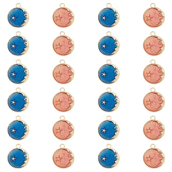 60Pcs 2 Colors Alloy Enamel Pendants