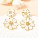 Flower Brass Dangle Stud Earrings