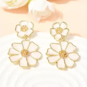 Flower Brass Dangle Stud Earrings