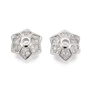 Brass Micro Pave Clear Cubic Zirconia Bead Caps