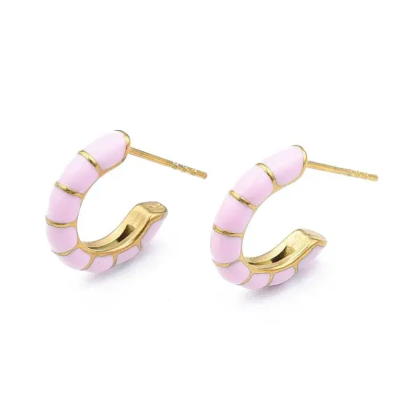 Enamel C-shape Stud Earrings