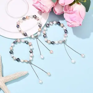 Adjustable Pearl and Brass Beaded Slider Bracelets