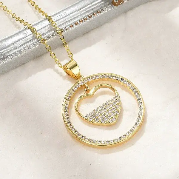 Brass Micro Pave Clear Cubic Zirconia Ring Pendant Necklaces