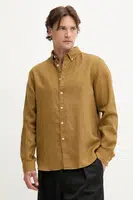 Lněná košile Les Deux Konrad pánská, zelená barva, regular, s límečkem button-down, 1000001