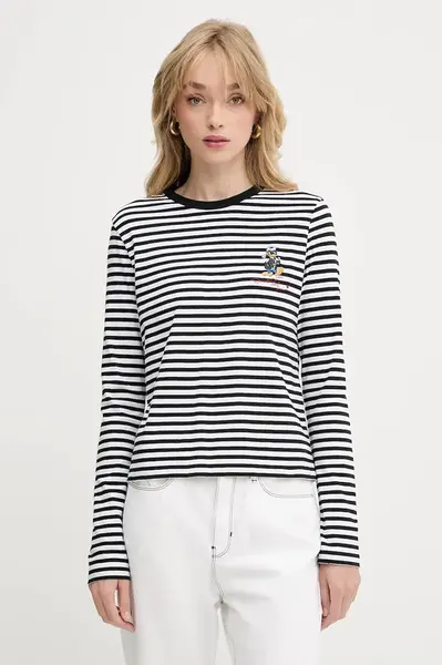 Bavlněné tričko s dlouhým rukávem Karl Lagerfeld KL X DISNEY černá barva, A3W17091