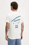 Bavlněné tričko Tommy Jeans pánské, bílá barva, s potiskem, DM0DM21934