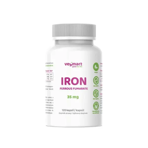Vegmart IRON FERROUS FUMARATE Železo - Fumarát železnatý 35 mg 120 kapslí