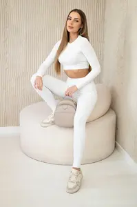 Kesi Dámske rebrované legíny s vysokým pásom ecru