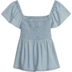 GAP TOP SMOCKED FLUTTER Dívčí tričko, světle modrá, velikost